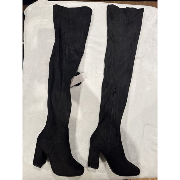 Women Over The Knee Thigh High Chunky Heel Long Stretch Boots Sexy Fall Black Su - Picture 4 of 7